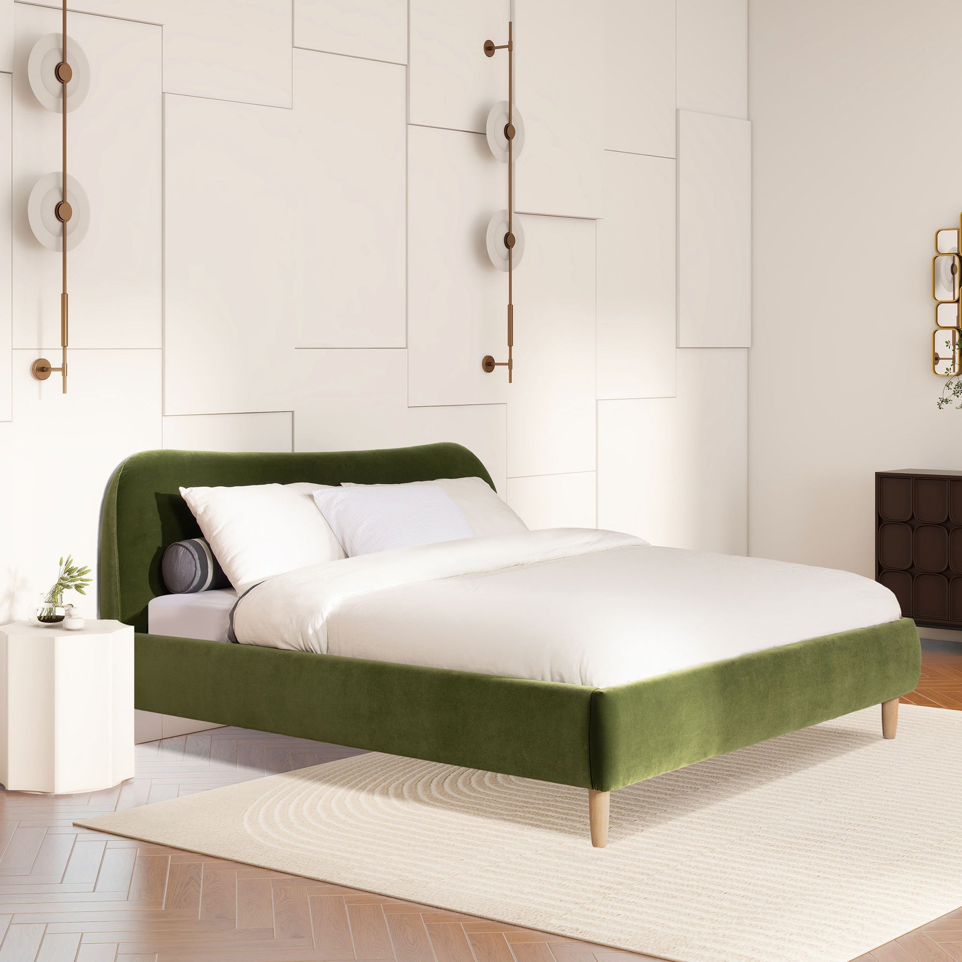 Roman - Curved Headboard Upholstered Platform Bed - The Sleep Loft - Online Mattress Showroom NYC