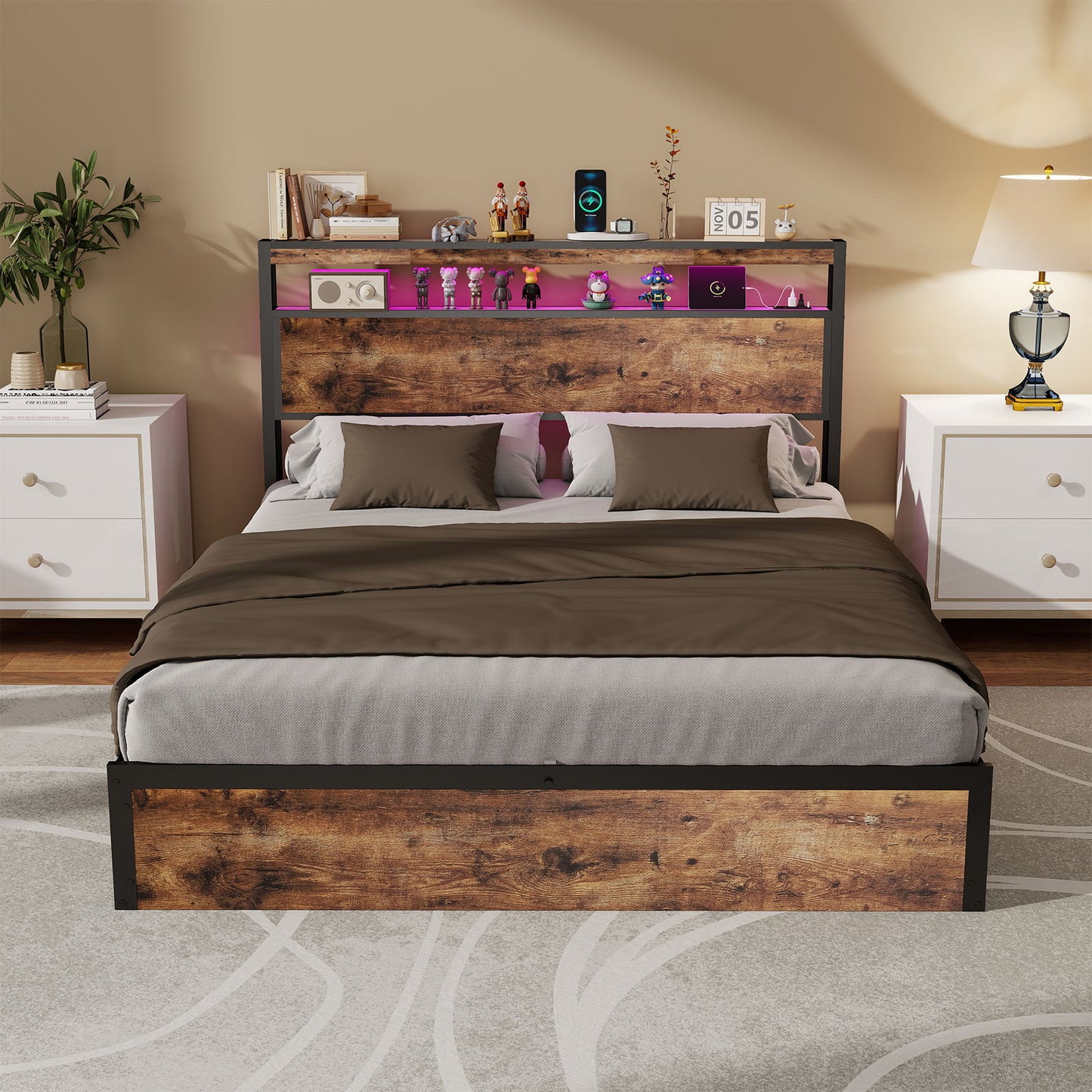 Frame With Hydraulic Lift Storage, RGB LED Lights & Multi-Port Charging, No Box Spring Needed - The Sleep Loft - Online Mattress Showroom NYC