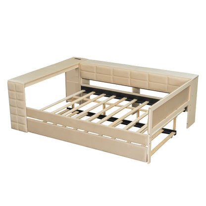 Upholstered Platform Bed With Storage Shelves, Desk, Charging Station And Trundle - The Sleep Loft - Online Mattress Showroom NYC