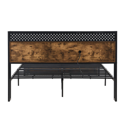 Modern Metal Platform Bed Frame With Wooden Headboard, USB Charging Station, Storage Drawers - The Sleep Loft - Online Mattress Showroom NYC