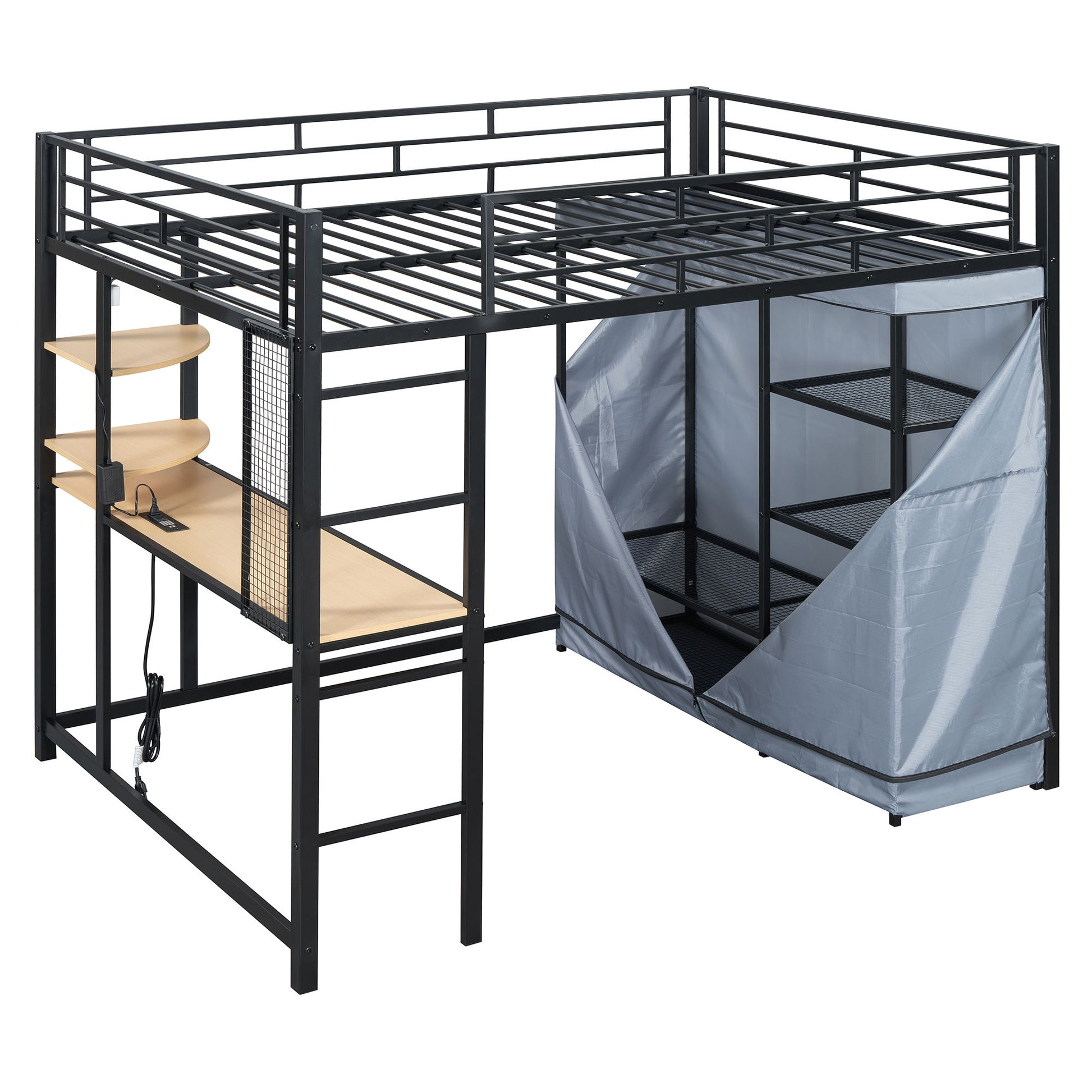 Loft Bed With Desk, Shelves, Power Outlet, LED Light And Wardrobe - The Sleep Loft - Online Mattress Showroom NYC