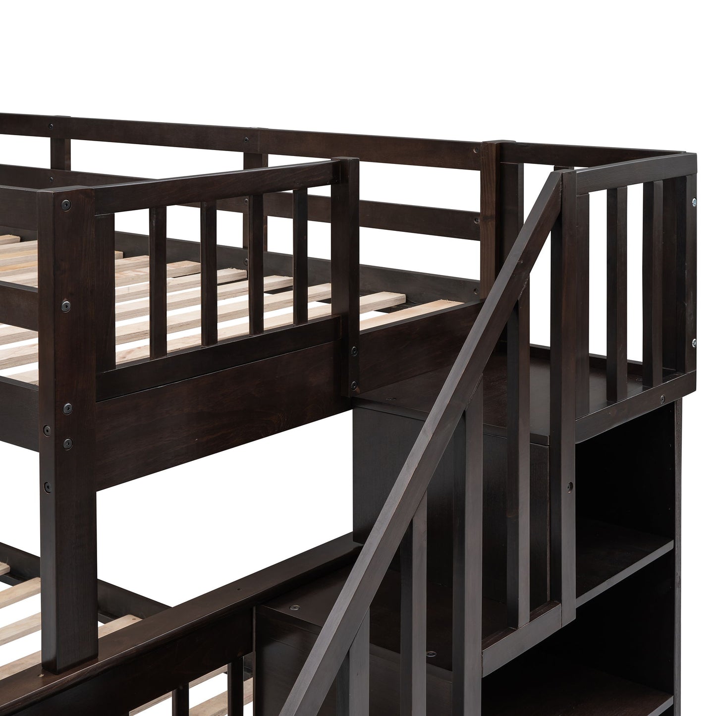Stairway Bunk Bed With Storage And Guard Rail For Bedroom - The Sleep Loft - Online Mattress Showroom NYC