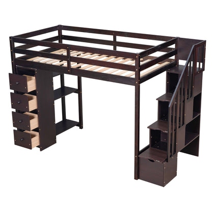 Loft Bed With Storage Drawers And Stairs With Shelves - The Sleep Loft - Online Mattress Showroom NYC