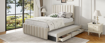 Upholstered Platform Bed With Twin Size Trundle And 3 Drawers - The Sleep Loft - Online Mattress Showroom NYC