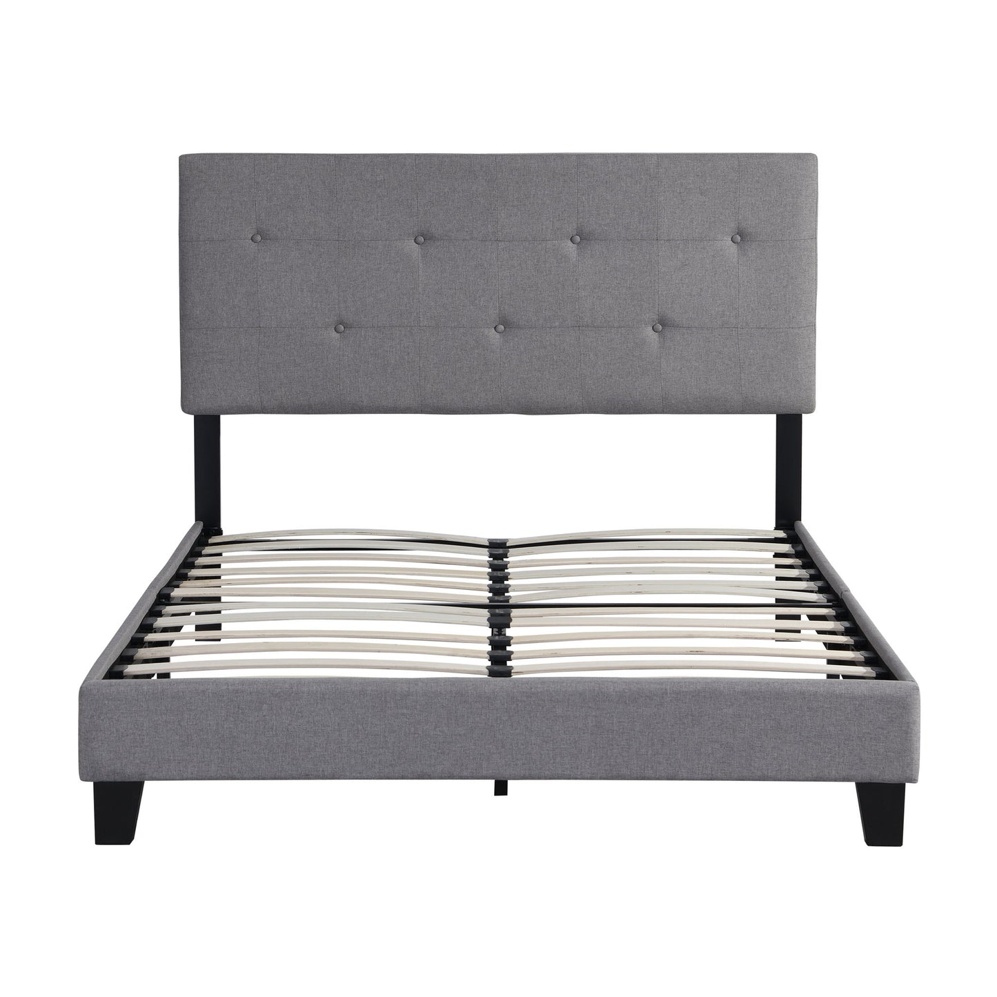 Full Size Upholstered Platform Bed Frame With Modern Button Tufted Linen Fabric Headboard, No Box Spring Needed, Wood Slat Support - Gray - The Sleep Loft - Online Mattress Showroom NYC