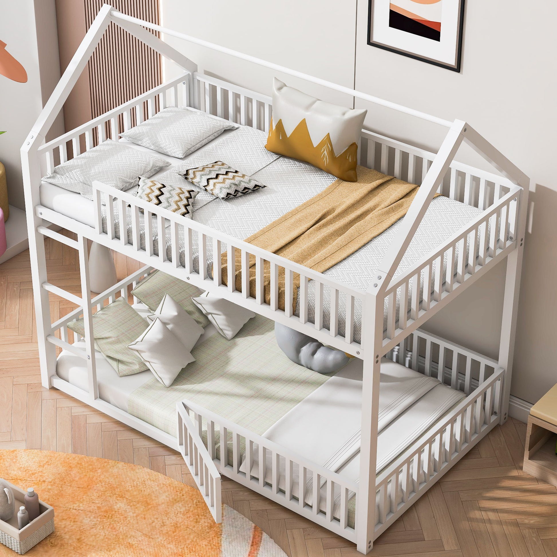 Metal House Bunk Bed With Fence And Door - The Sleep Loft - Online Mattress Showroom NYC