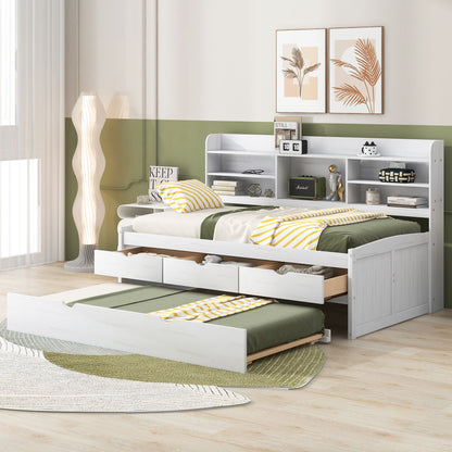 Captain Bed With Built In Bookshelves, 3 Storage Drawers, And Trundle - The Sleep Loft - Online Mattress Showroom NYC