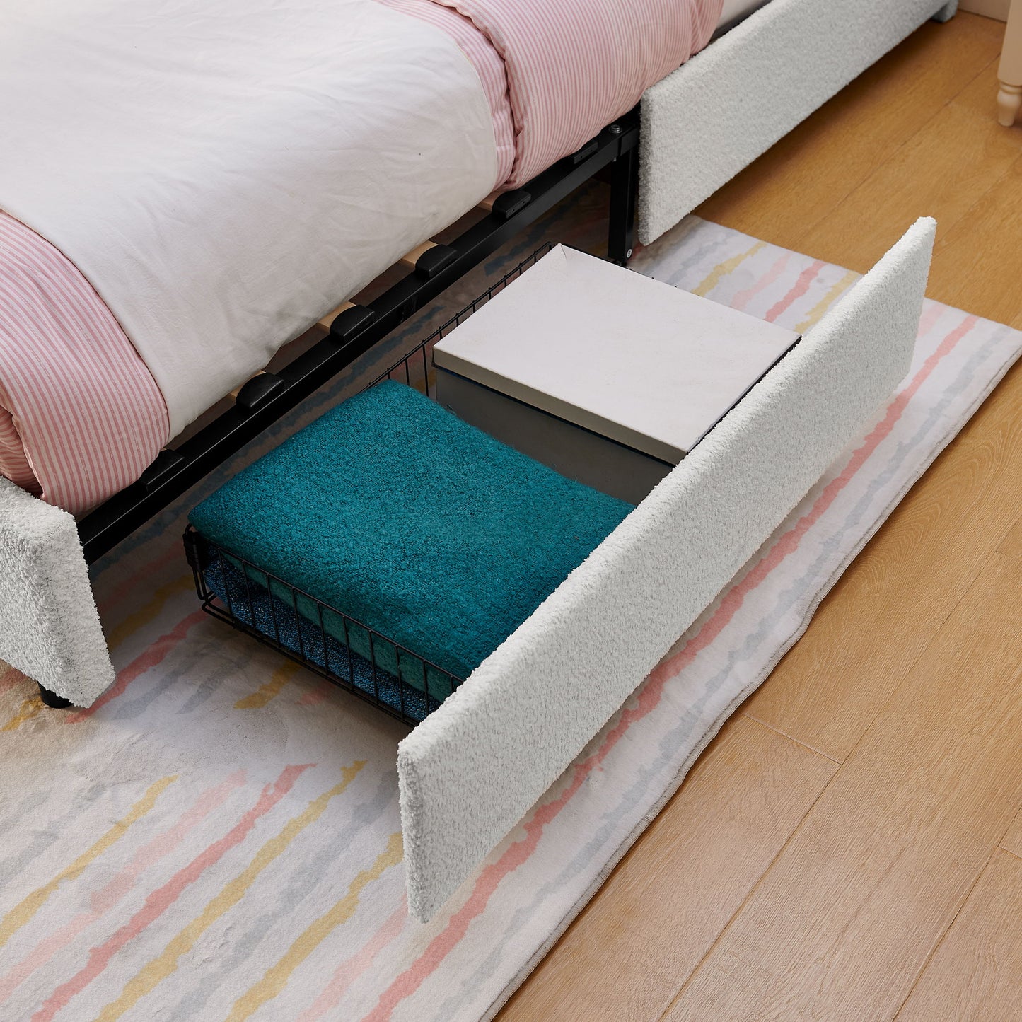 Upholstered Bed With Oversized Rabbit Ear Headboard, LED Lights & 4 Storage Drawers - The Sleep Loft - Online Mattress Showroom NYC