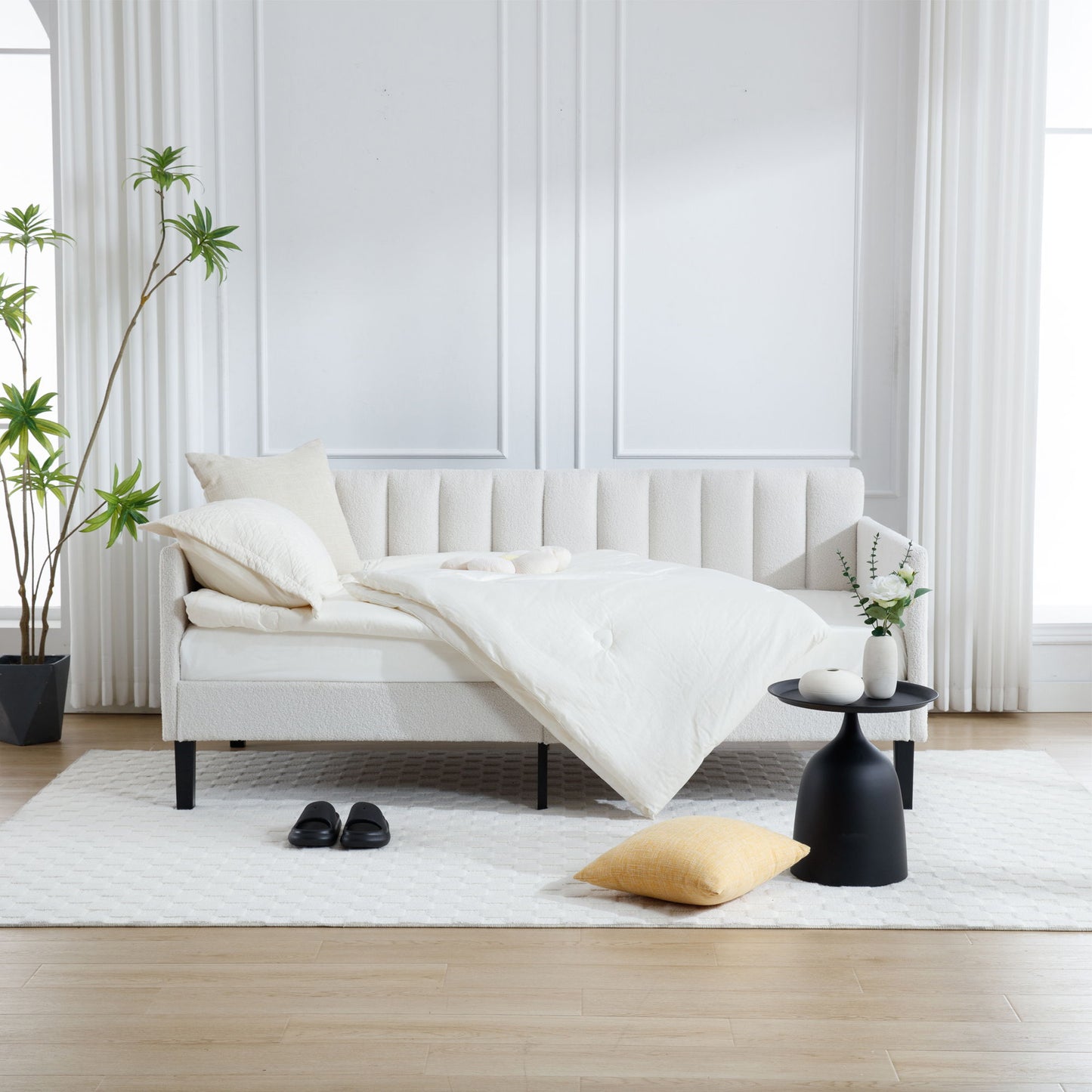 Elena - Boucle Upholstered Daybed, Ribbed Tufted Backrest - The Sleep Loft - Online Mattress Showroom NYC