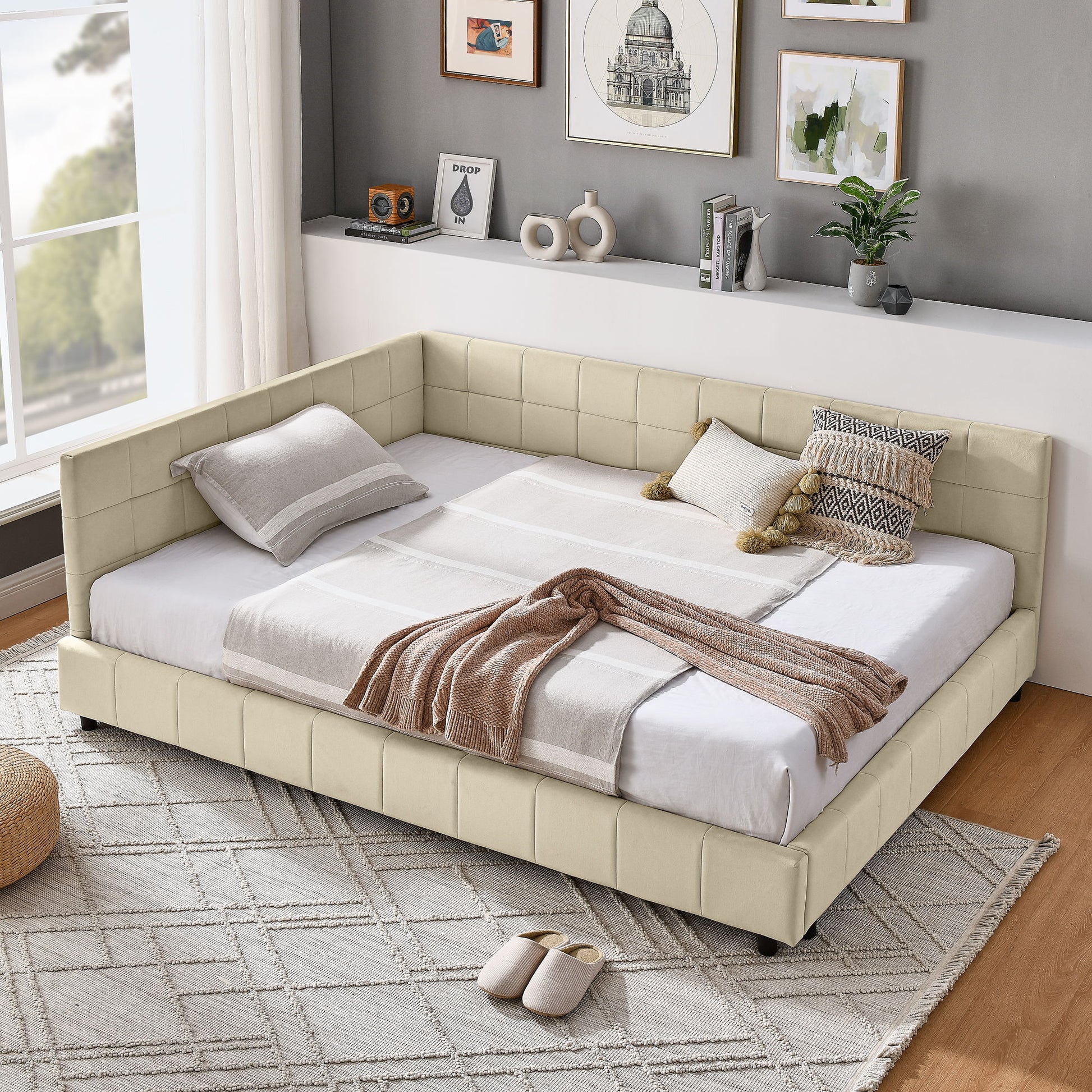 Mid-Century Storage Upholstered Tufted Bed Frame With Backrest And Armrests - The Sleep Loft - Online Mattress Showroom NYC