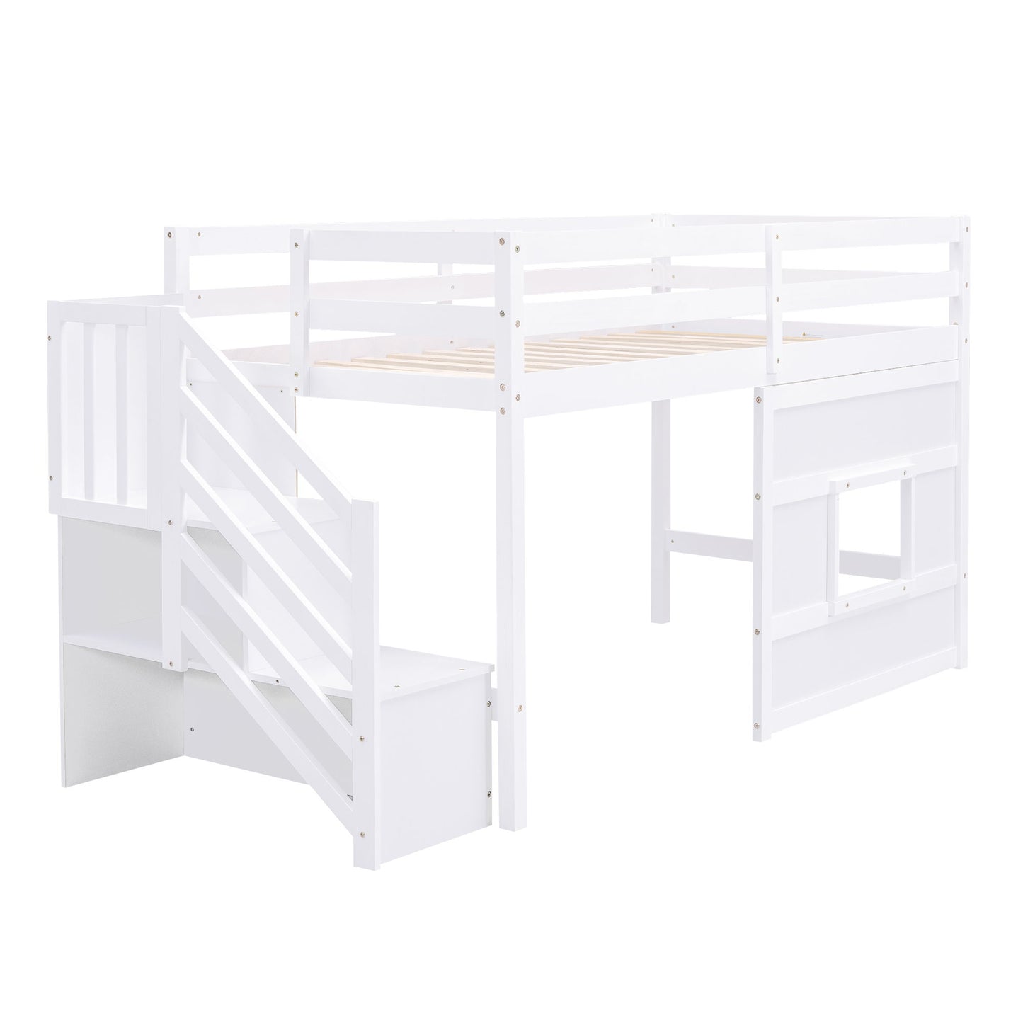 Loft Bed With Storage Staircase, Window & LED Light - The Sleep Loft - Online Mattress Showroom NYC