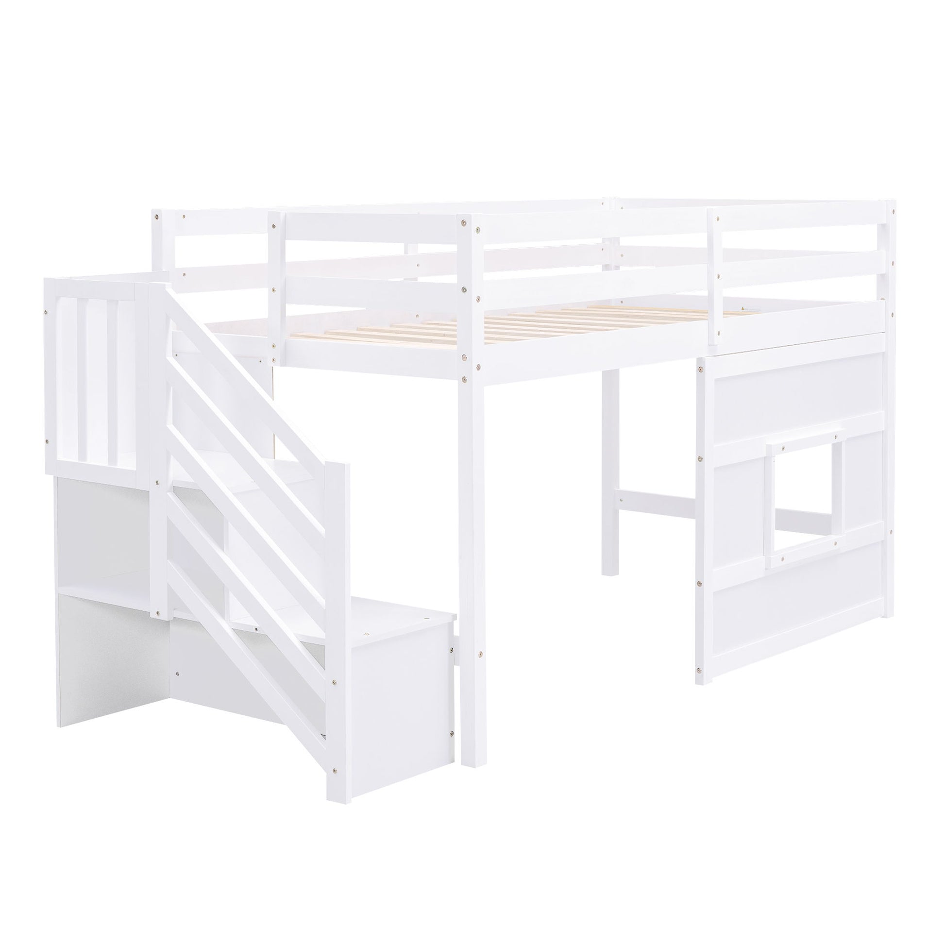 Loft Bed With Storage Staircase, Window & LED Light - The Sleep Loft - Online Mattress Showroom NYC