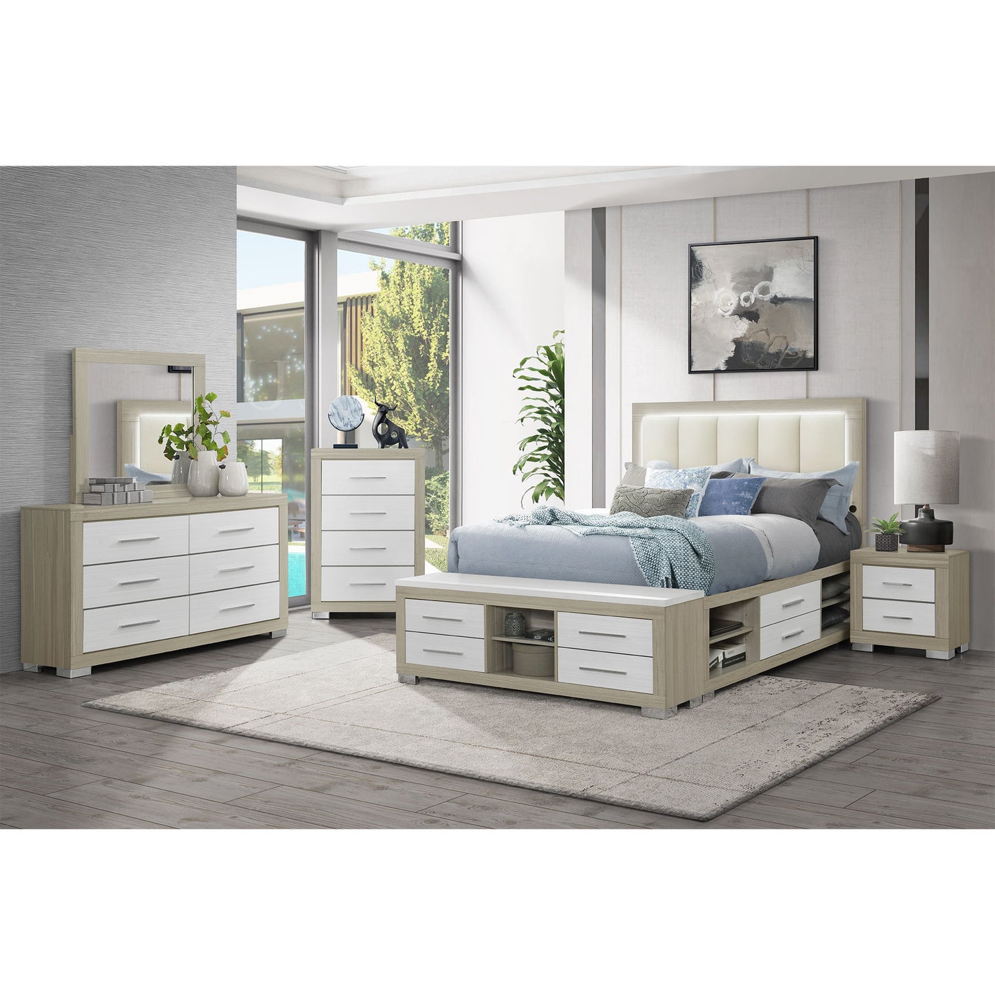 Elsa - 2 Toned Nightstand With Bar Handle And Spacious Drawers - The Sleep Loft - Online Mattress Showroom NYC
