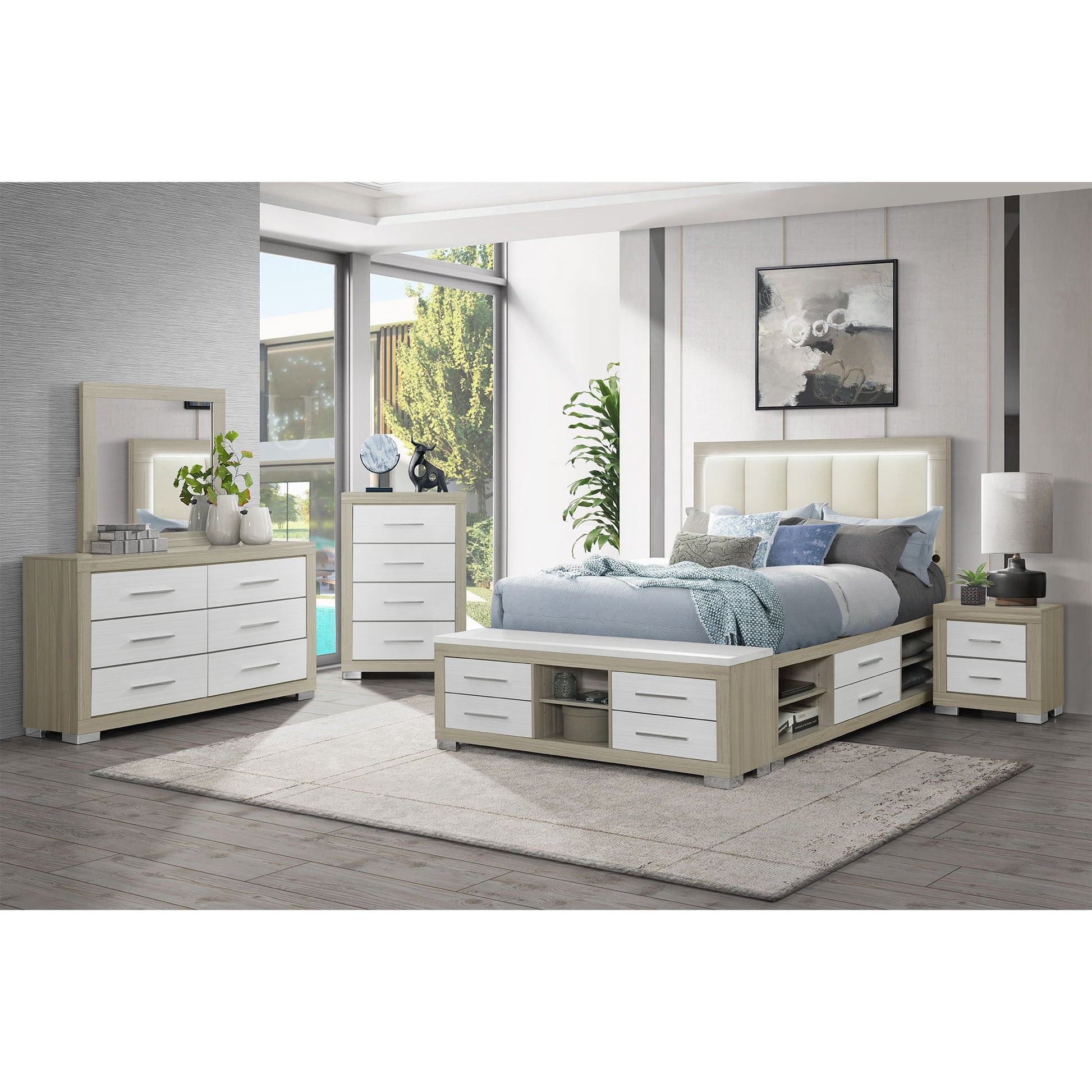 Elsa - 2 Toned Nightstand With Bar Handle And Spacious Drawers - The Sleep Loft - Online Mattress Showroom NYC