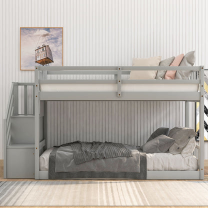Twin Over Twin Floor Bunk Bed, Ladder With Storage - The Sleep Loft - Online Mattress Showroom NYC
