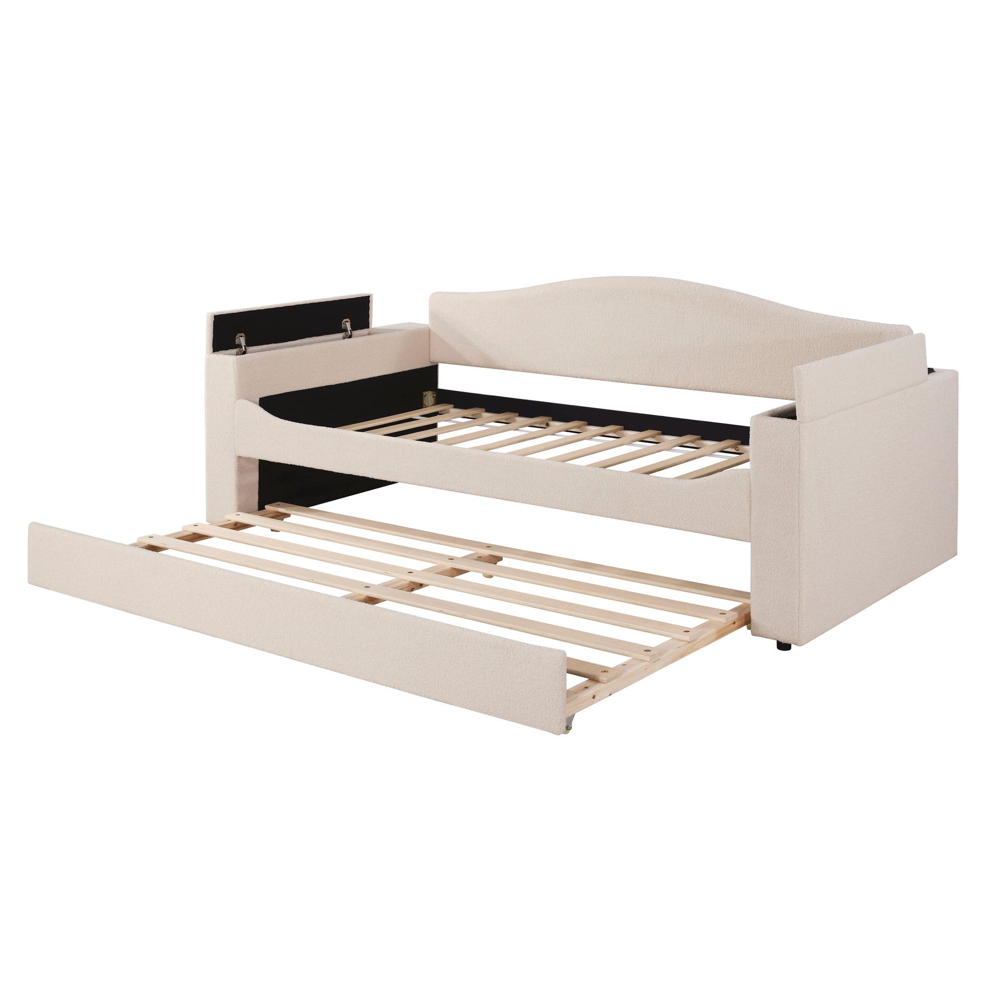 Upholstered Daybed With Storage Armrests, Trundle And Latest Integrated tooth Audio System - The Sleep Loft - Online Mattress Showroom NYC