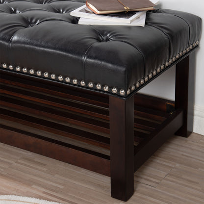 Bedroom End Of Bed Bench Tufted Upholstered End Of Bed Bench End Of Bed Entrance Shoe Bench With Nailhead Trim And Shelf Bedroom Upholstered Bench Living Room Shoe Rack Footstool - The Sleep Loft - Online Mattress Showroom NYC