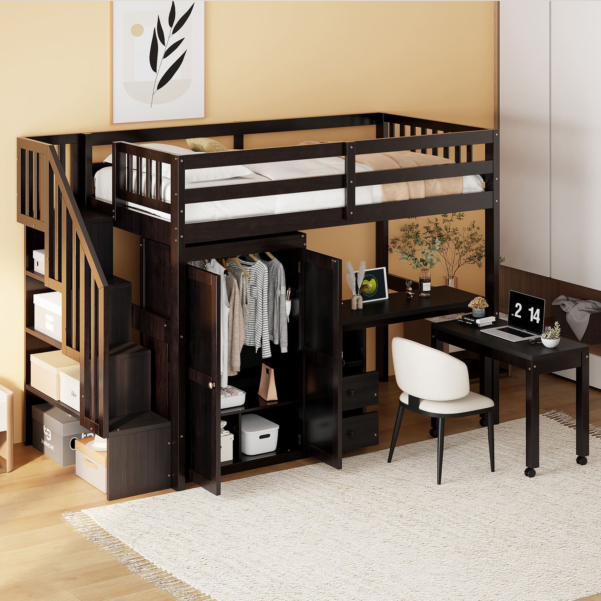 Loft Bed With Stairs, Bookshelf, Drawers, Desk & Wardrobe, Space Saving Multifunctional Furniture - The Sleep Loft - Online Mattress Showroom NYC