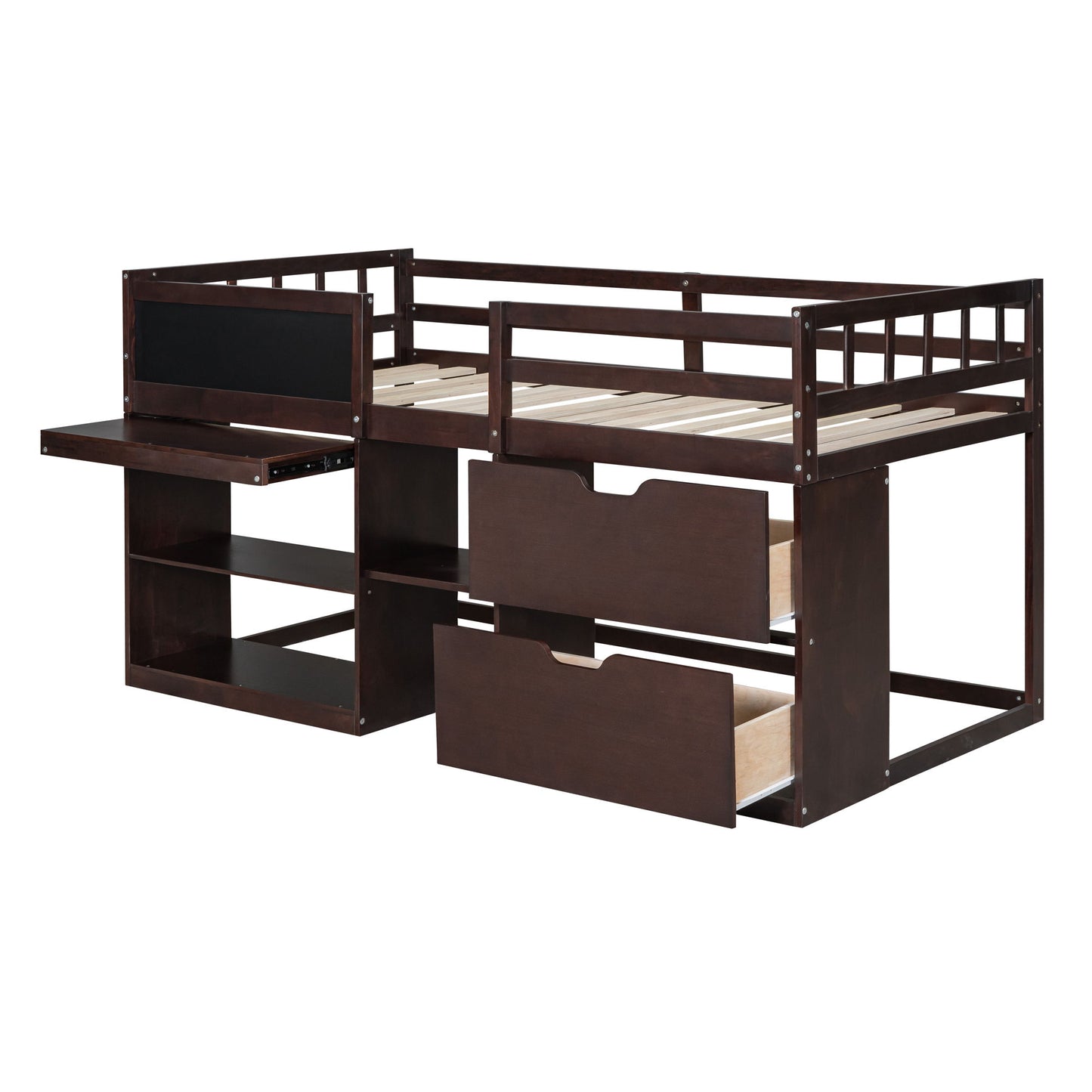 Low Loft Bed With Rolling Desk, Shelf And Drawers - The Sleep Loft - Online Mattress Showroom NYC