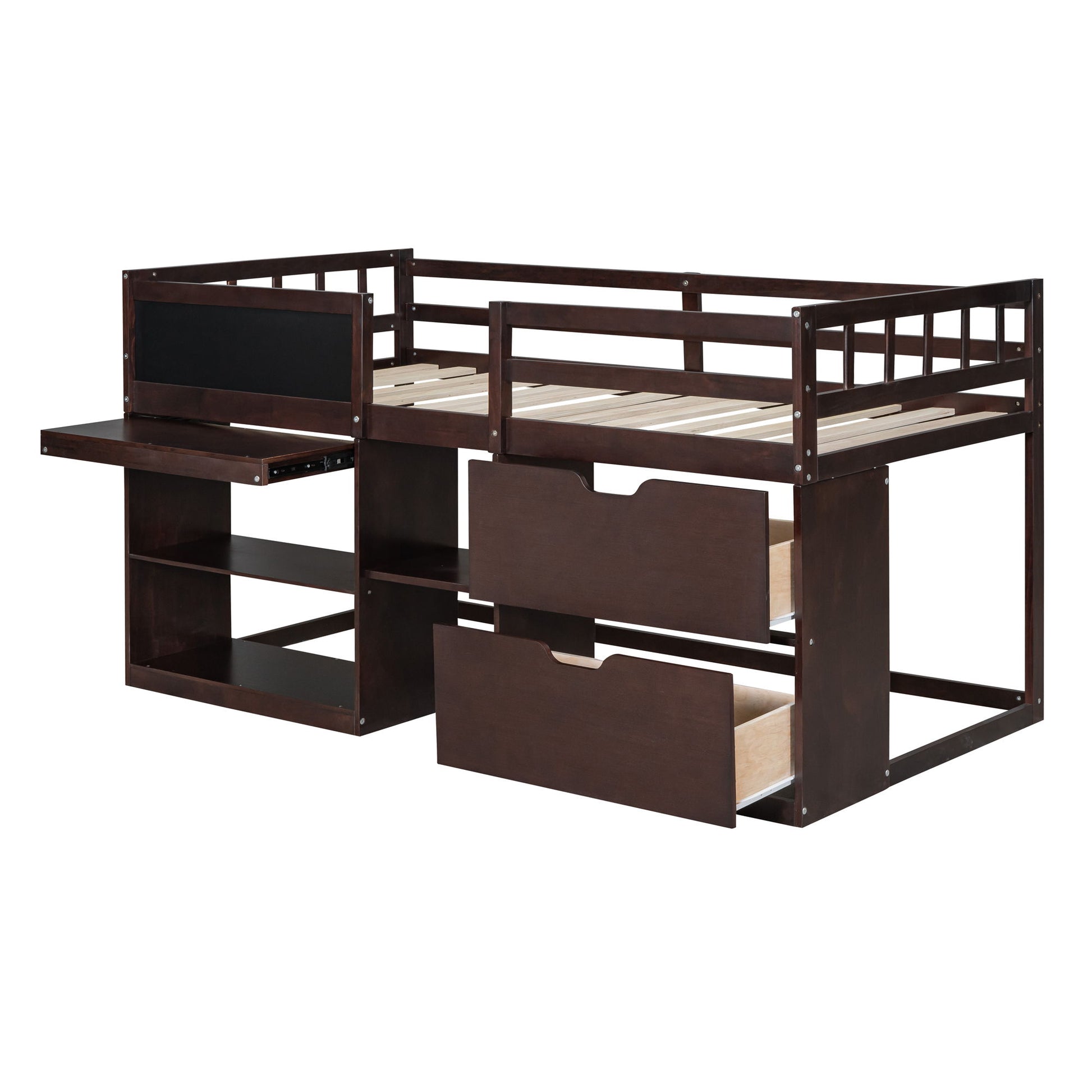 Low Loft Bed With Rolling Desk, Shelf And Drawers - The Sleep Loft - Online Mattress Showroom NYC