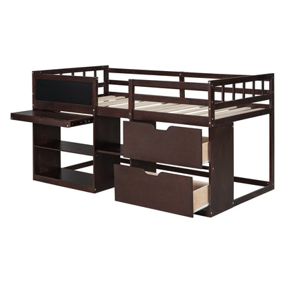 Low Loft Bed With Rolling Desk, Shelf And Drawers - The Sleep Loft - Online Mattress Showroom NYC