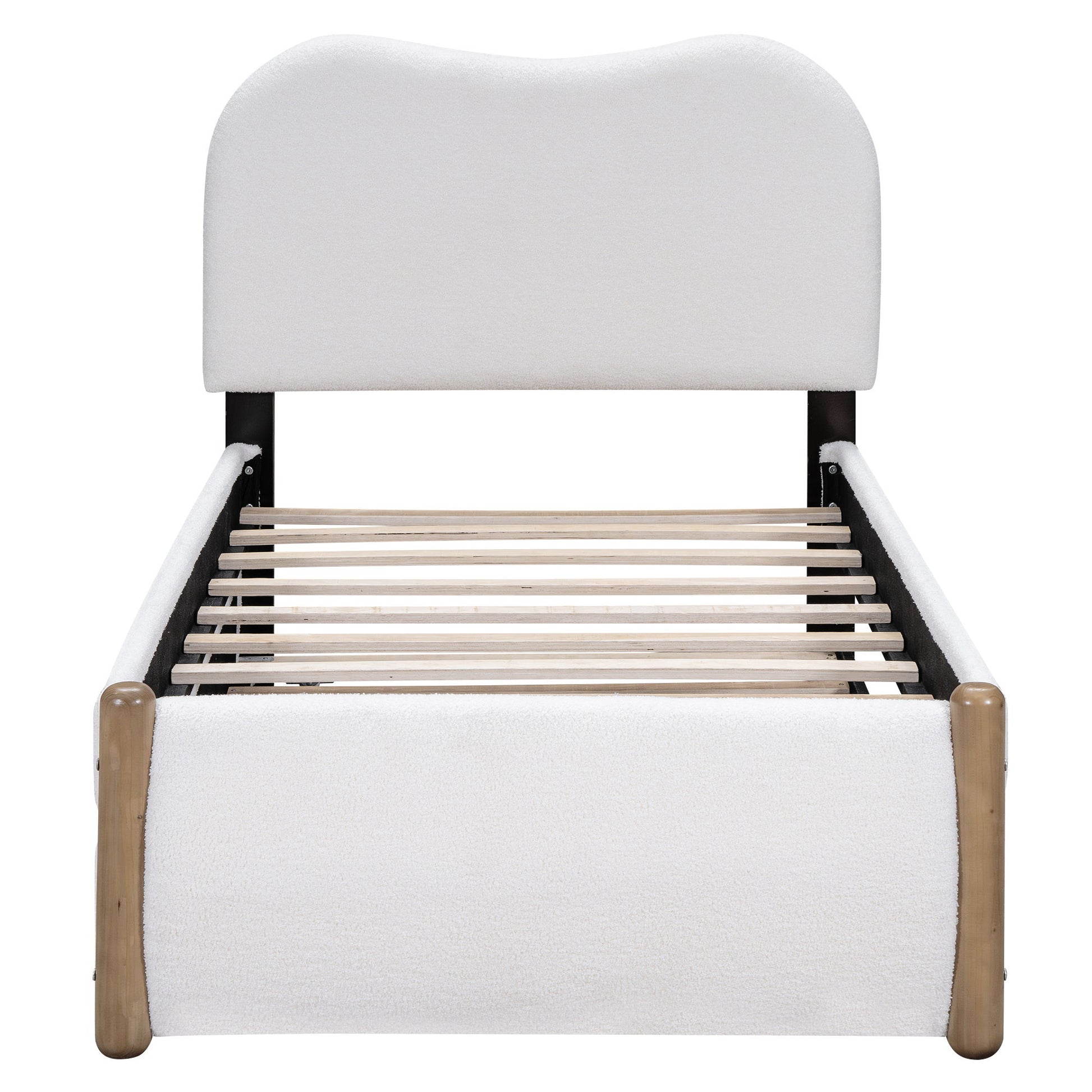 Upholstered Platform Bed With Wood Supporting Feet And Trundle - The Sleep Loft - Online Mattress Showroom NYC
