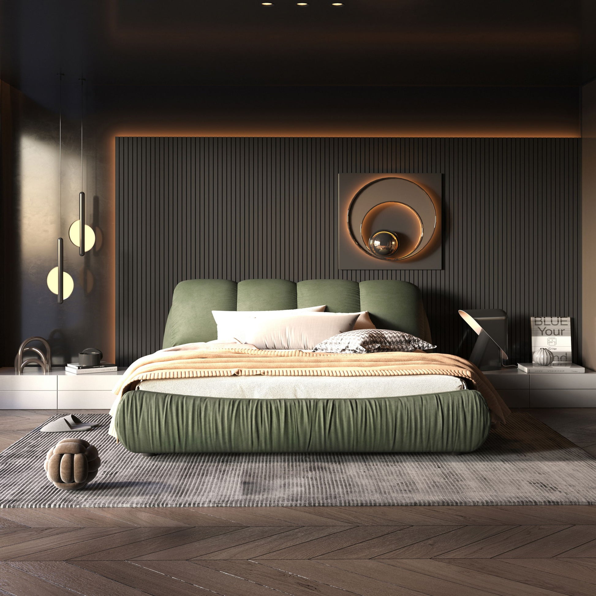 Luxury Upholstered Platform Bed With Oversized Padded Backrest And Solid Wood Frame - The Sleep Loft - Online Mattress Showroom NYC