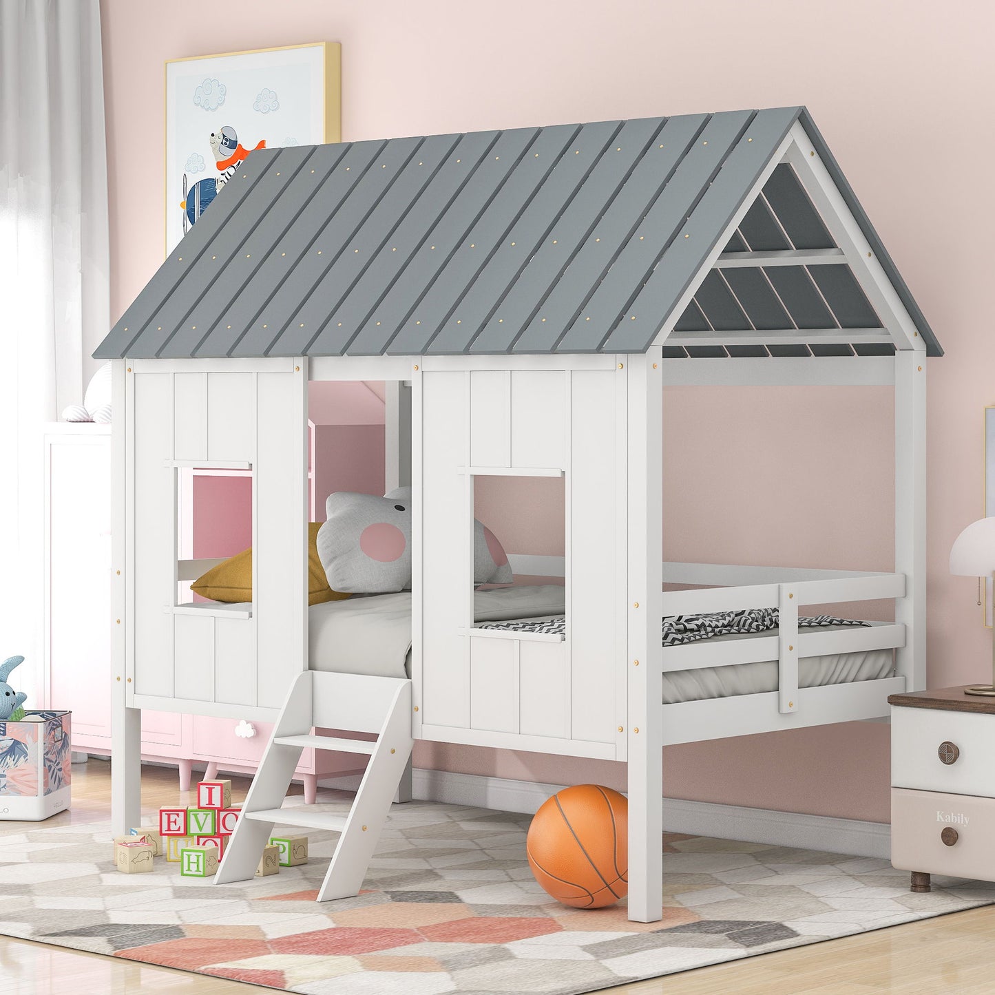 Twin Size Low Loft House Bed With Roof And 2 Front Windows - White - The Sleep Loft - Online Mattress Showroom NYC