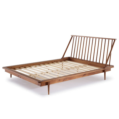 Mid-Century Modern Solid Wood Platform Bed Frame With Spindle Headboard - The Sleep Loft - Online Mattress Showroom NYC