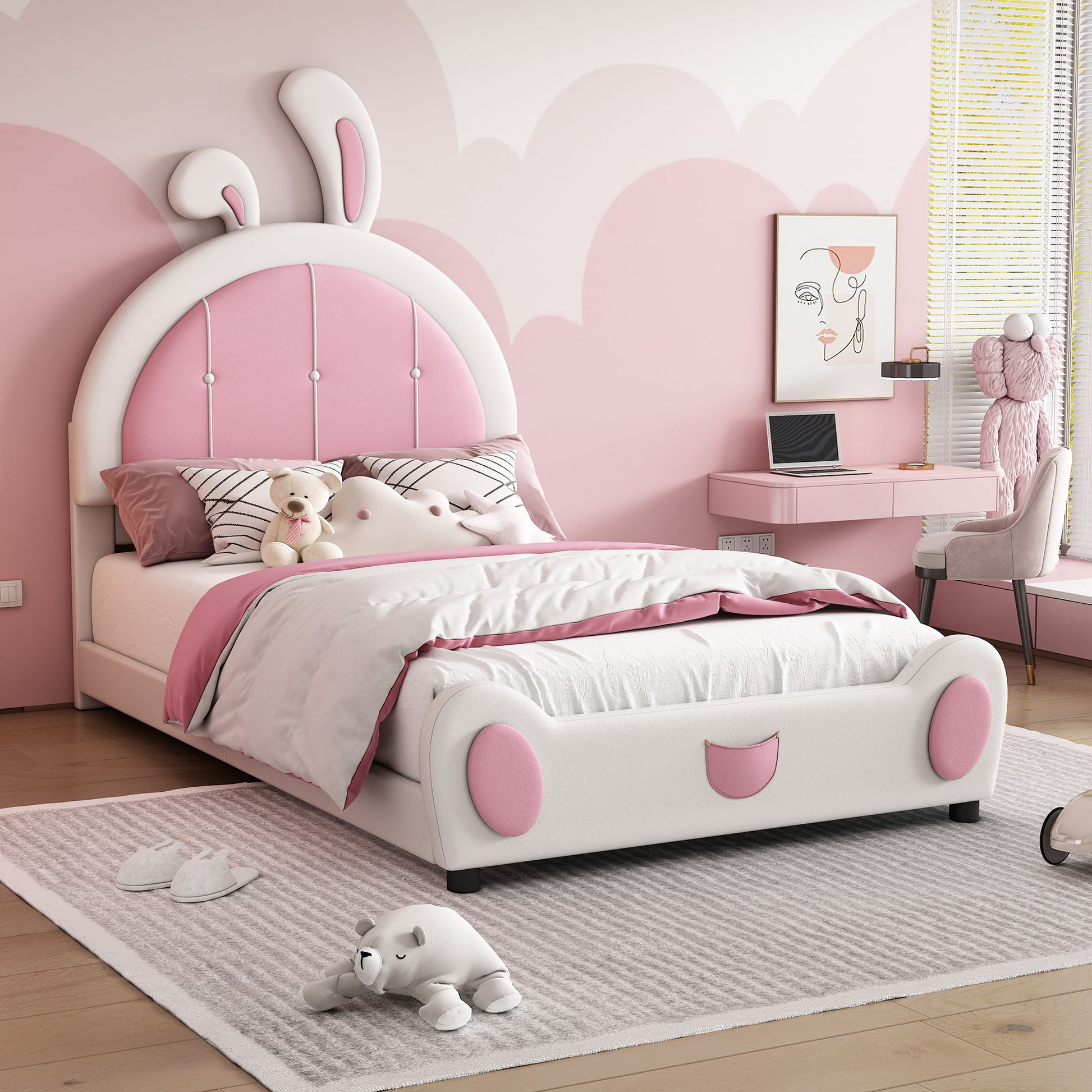 Upholstered Platform Bed With Rabbit Shaped Headboard - The Sleep Loft - Online Mattress Showroom NYC
