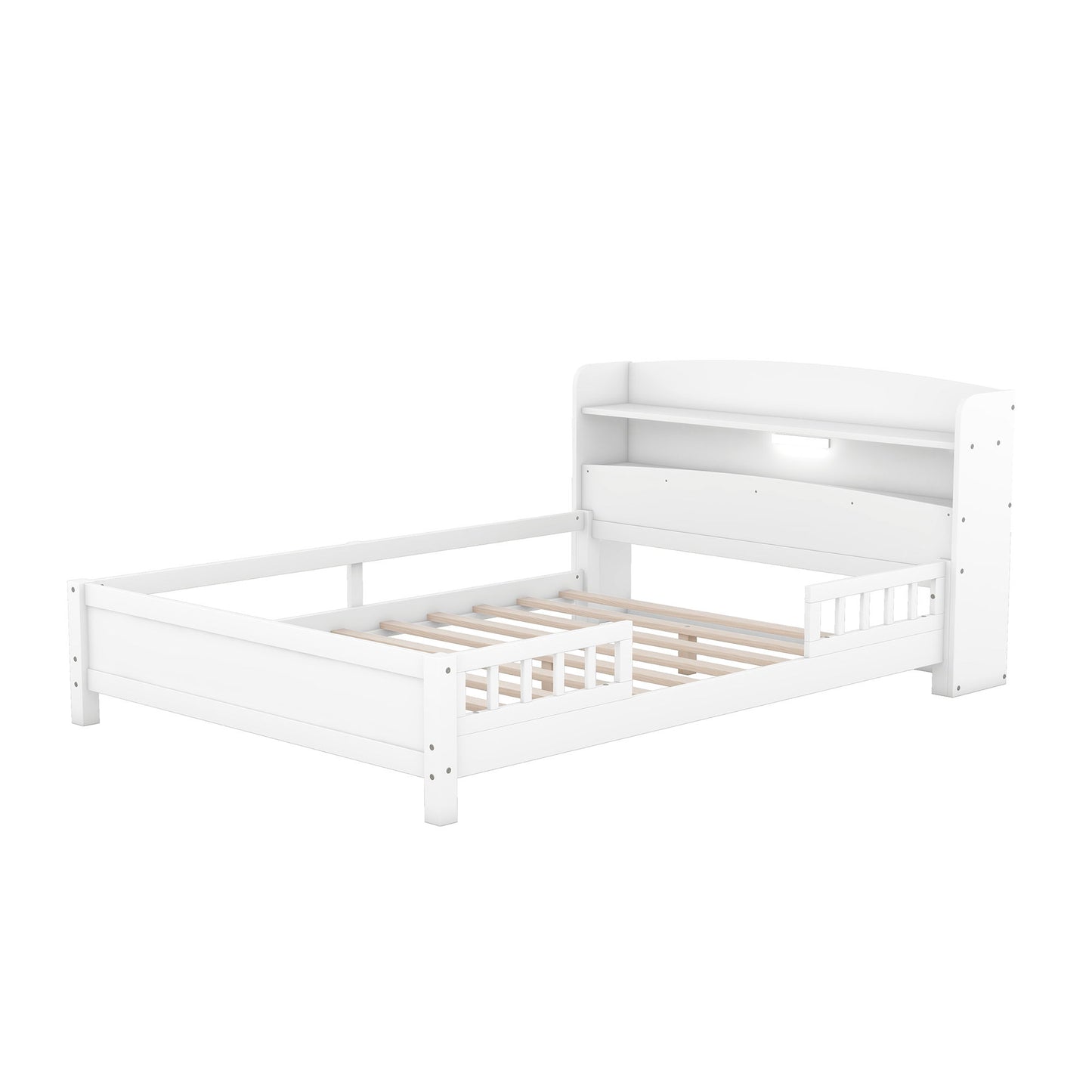 Wood Platform Bed With Built In LED Light, Storage Headboard And Guardrail - The Sleep Loft - Online Mattress Showroom NYC