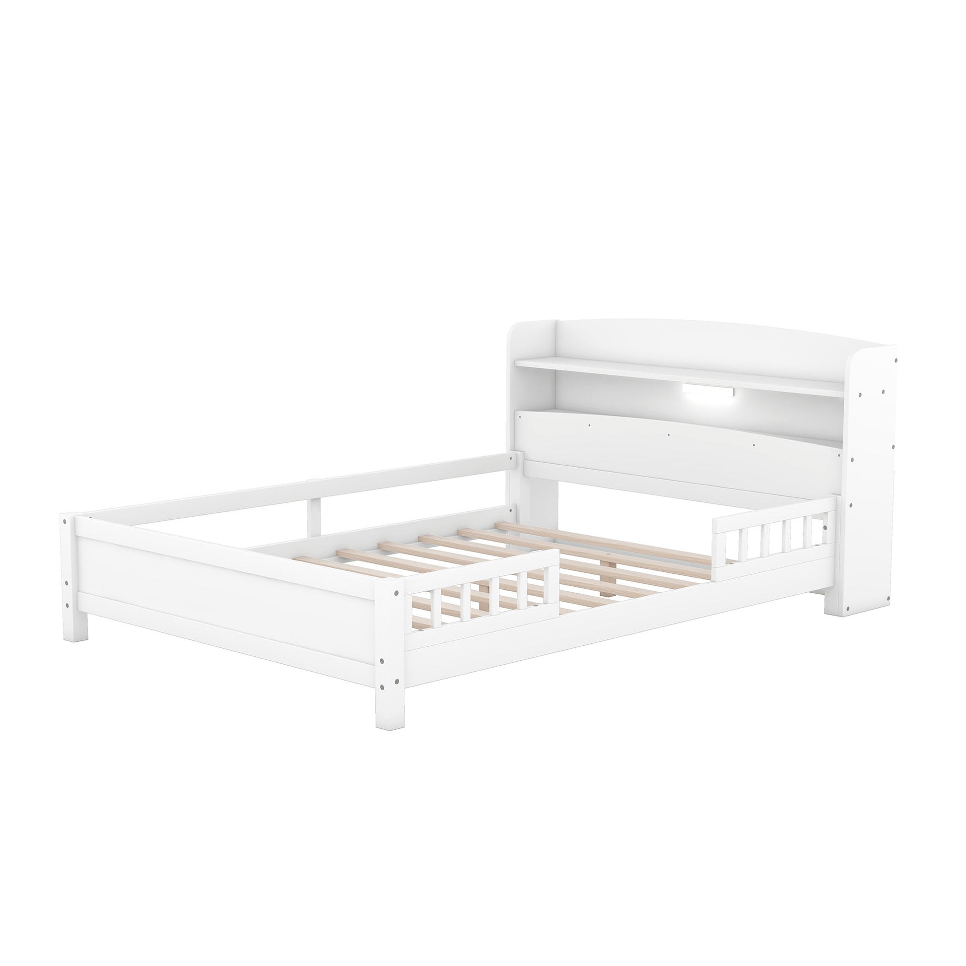 Wood Platform Bed With Built In LED Light, Storage Headboard And Guardrail - The Sleep Loft - Online Mattress Showroom NYC