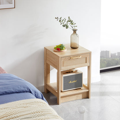 15.75" Rattan End Table With Drawer, Modern Nightstand, Side Table For Living Room, Bedroom - The Sleep Loft - Online Mattress Showroom NYC