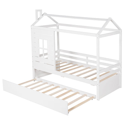Twin Size Classic House Bed With Twin Size Trundle - White - The Sleep Loft - Online Mattress Showroom NYC