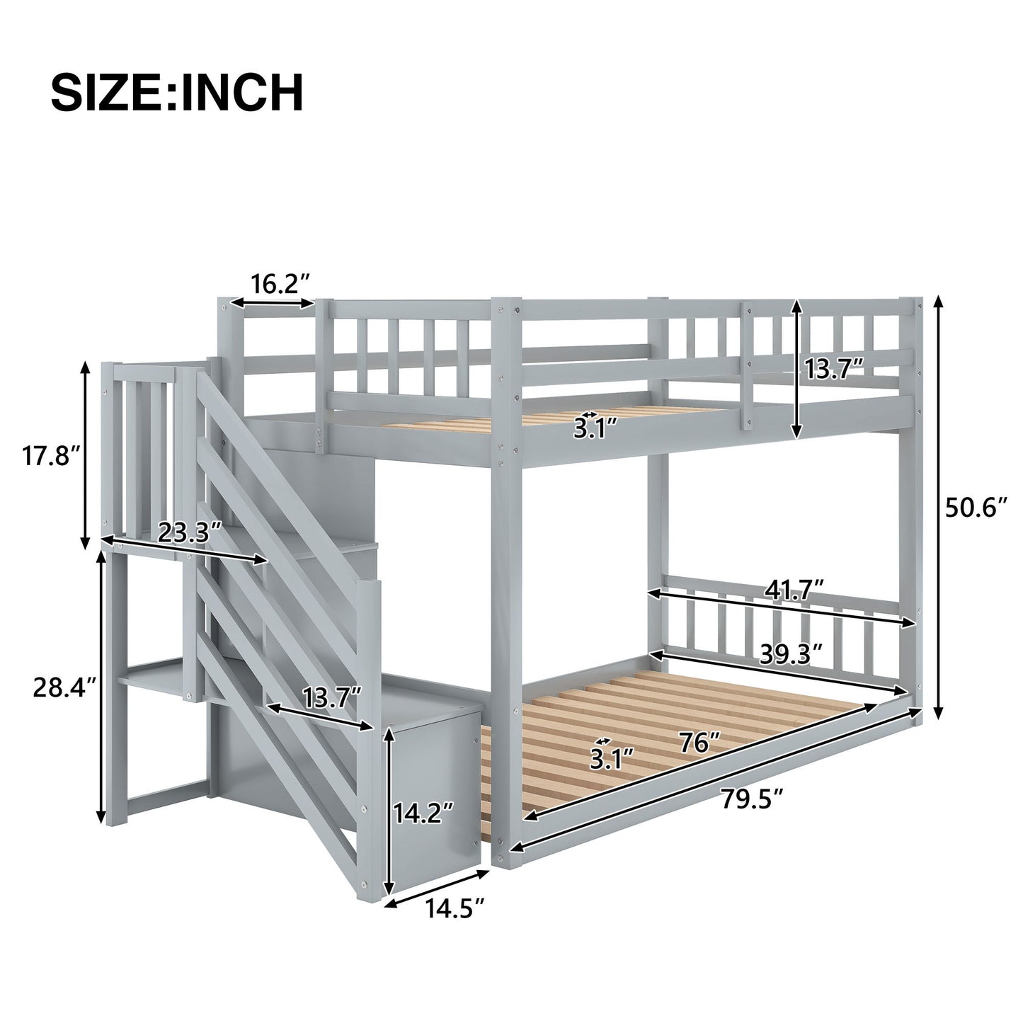 Twin Over Twin Floor Bunk Bed, Ladder With Storage - The Sleep Loft - Online Mattress Showroom NYC