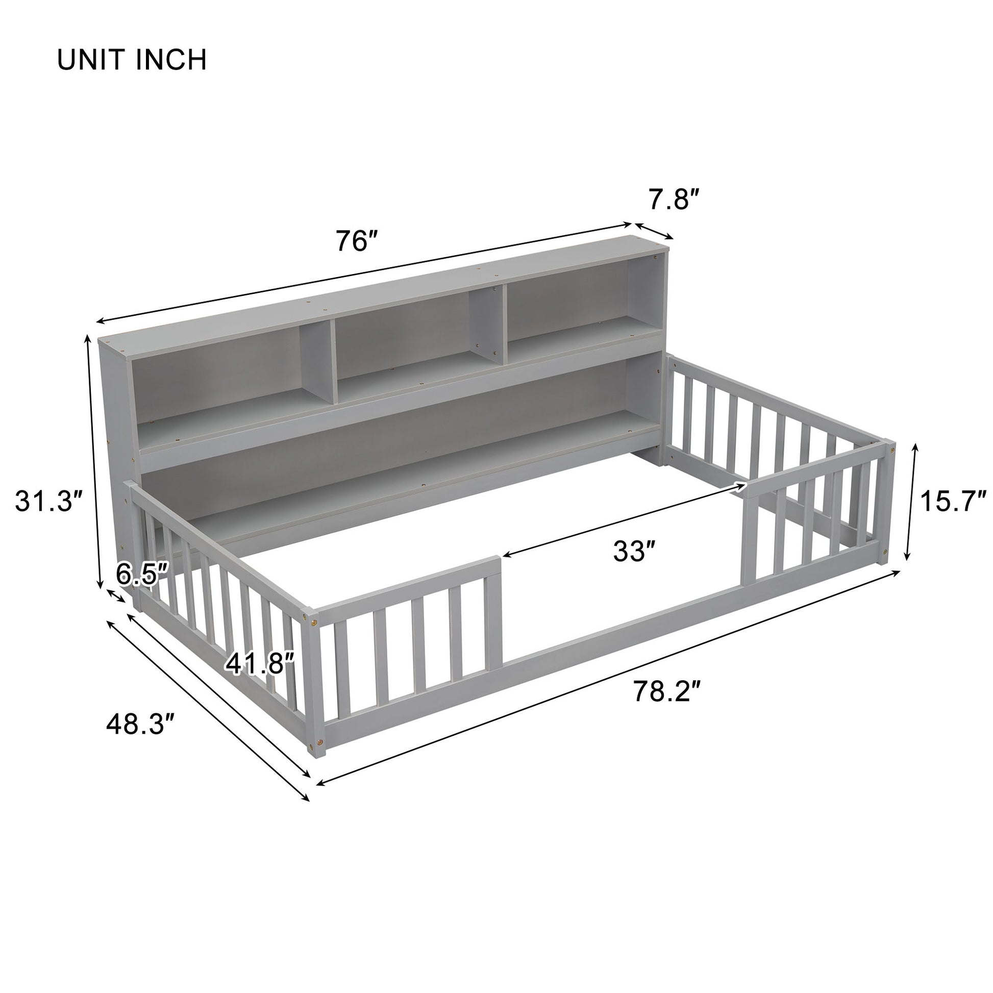 Floor Bed With Bedside Bookcase, Shelves, Guardrails - The Sleep Loft - Online Mattress Showroom NYC