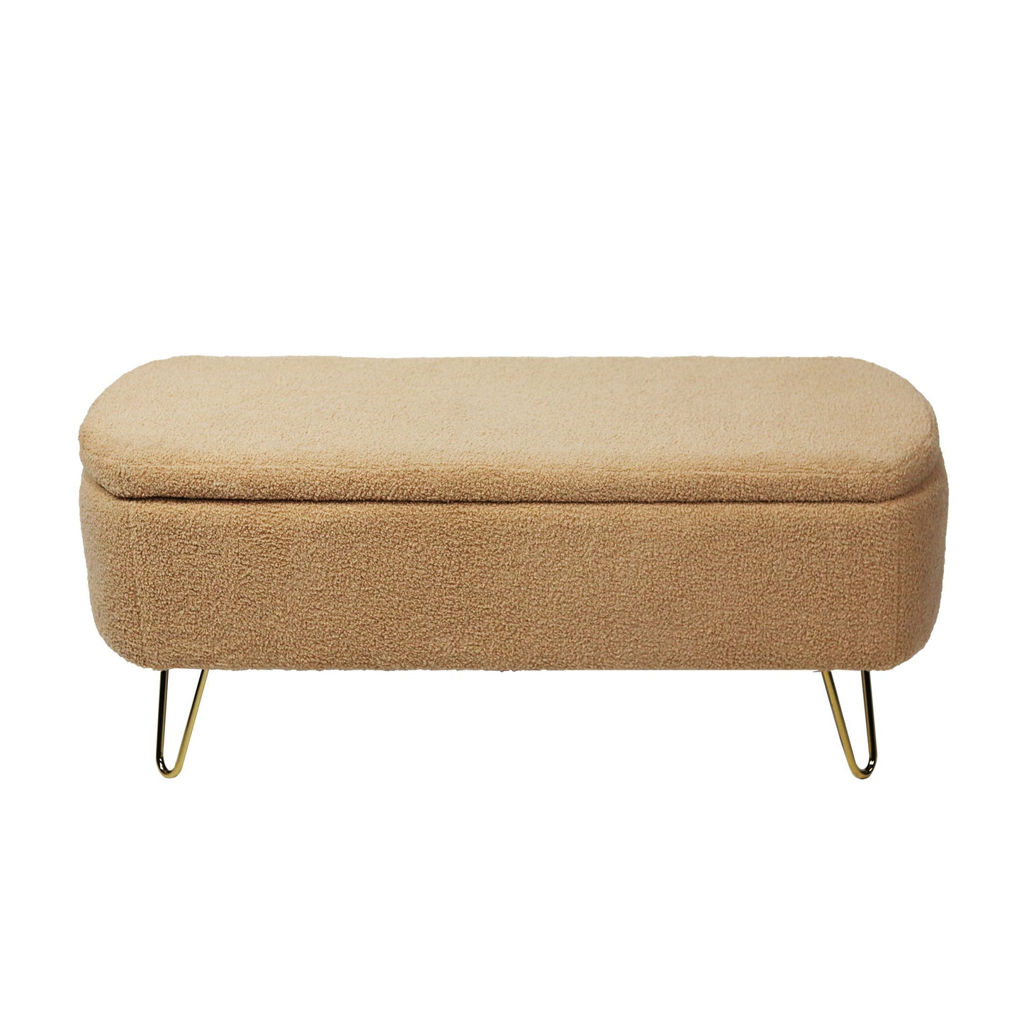 Storage Ottoman Bench For End Of Bed Legs, Modern Camel Faux Fur Entryway Bench Upholstered Padded With Storage For Living Room Bedroom - The Sleep Loft - Online Mattress Showroom NYC