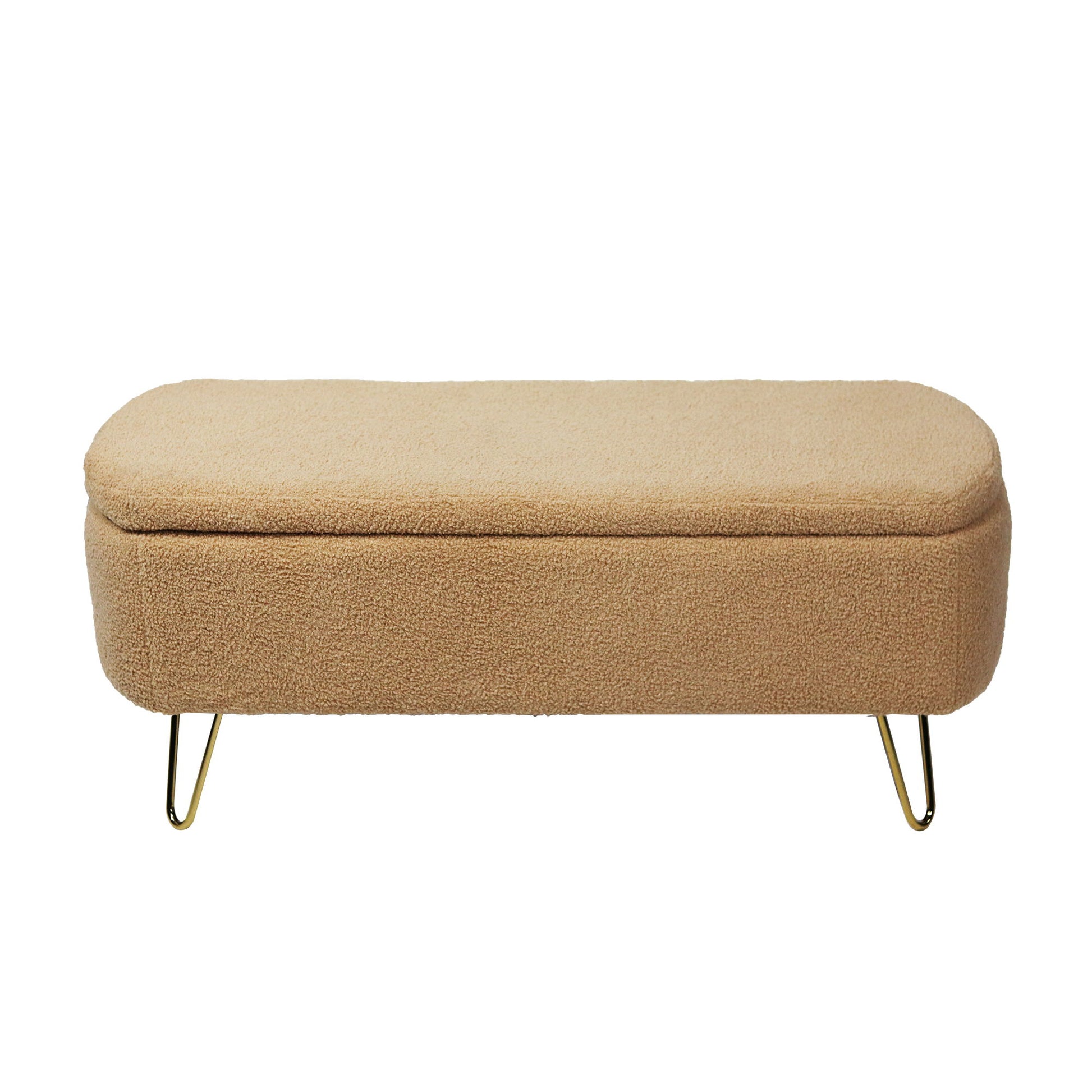Storage Ottoman Bench For End Of Bed Legs, Modern Camel Faux Fur Entryway Bench Upholstered Padded With Storage For Living Room Bedroom - The Sleep Loft - Online Mattress Showroom NYC