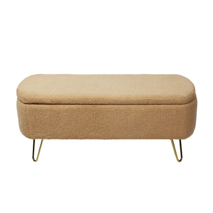 Storage Ottoman Bench For End Of Bed Legs, Modern Camel Faux Fur Entryway Bench Upholstered Padded With Storage For Living Room Bedroom - The Sleep Loft - Online Mattress Showroom NYC