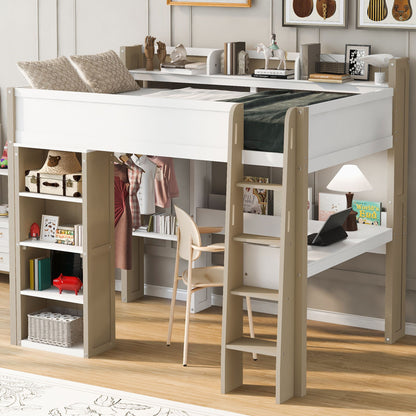 Loft Bed With Built In Storage Shelves, Clothes Rail, And Desk - The Sleep Loft - Online Mattress Showroom NYC