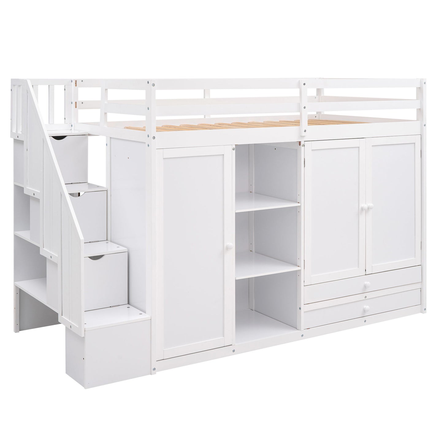 Loft Bed With 3 Shelves, 2 Wardrobes, 2 Drawers, Ladder Storage - The Sleep Loft - Online Mattress Showroom NYC