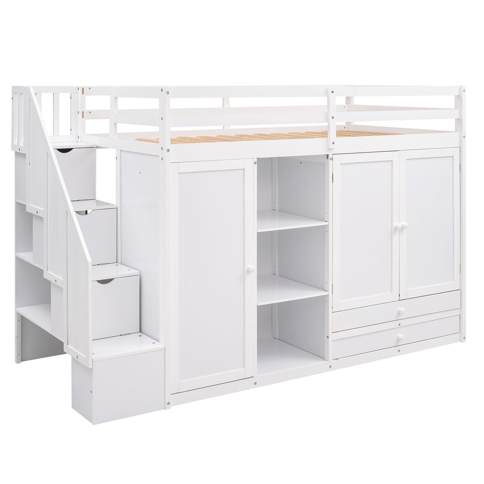 Loft Bed With 3 Shelves, 2 Wardrobes, 2 Drawers, Ladder Storage - The Sleep Loft - Online Mattress Showroom NYC