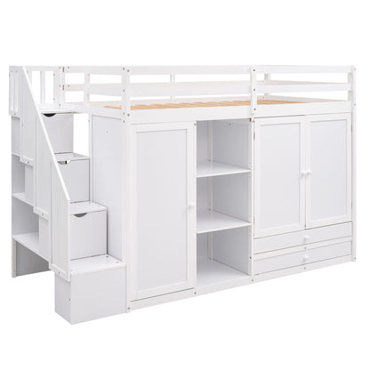 Loft Bed With 3 Shelves, 2 Wardrobes, 2 Drawers, Ladder Storage - The Sleep Loft - Online Mattress Showroom NYC
