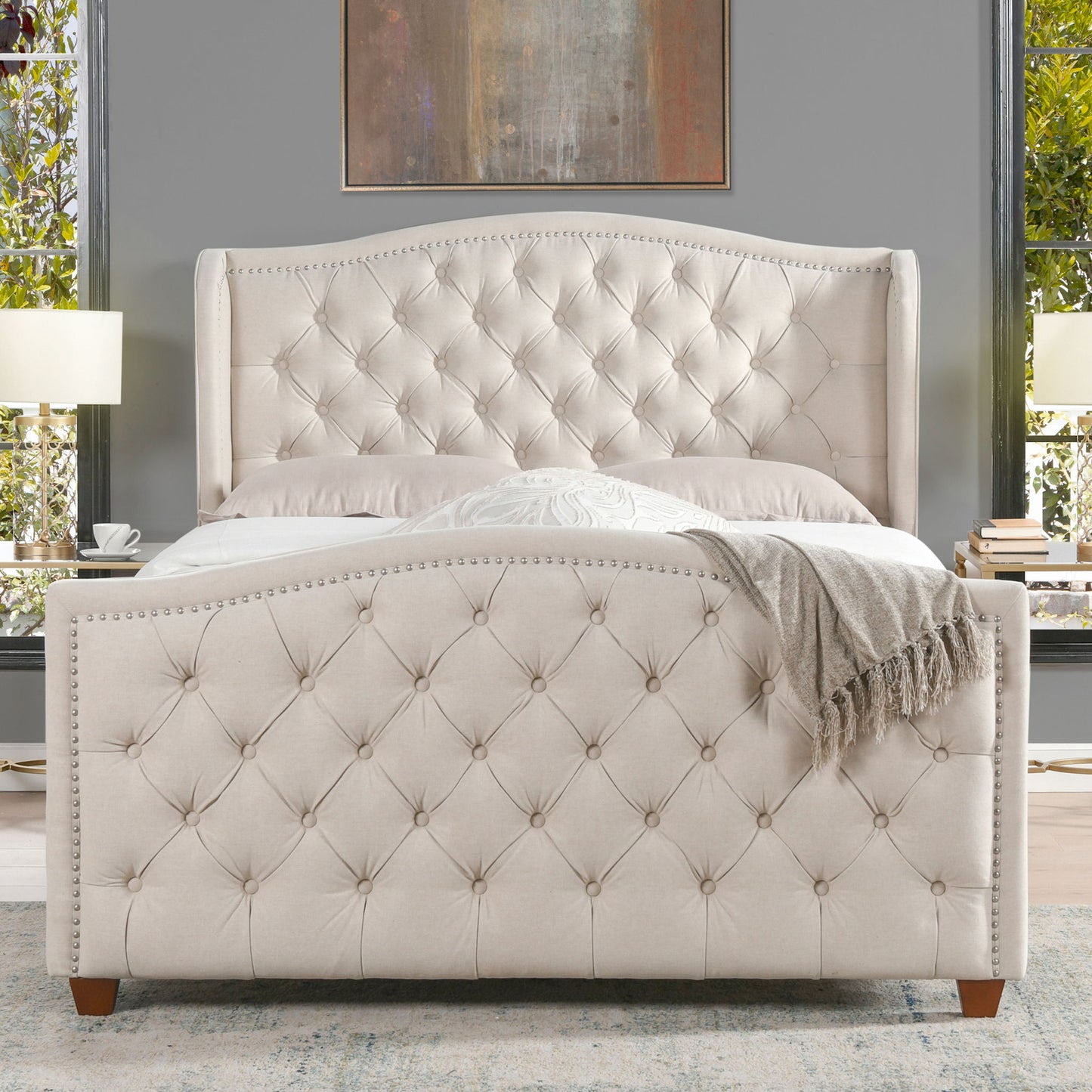 Marcella - Upholstered Shelter Headboard Bed Set - The Sleep Loft - Online Mattress Showroom NYC