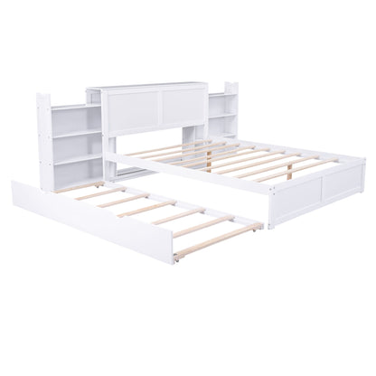 Storage Platform Bed With Pull Out Shelves And Trundle
