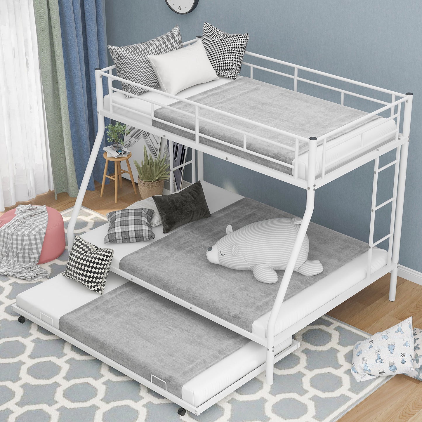 Bunk Bed With Steel Frame And Trundle, 2 Side Ladders - The Sleep Loft - Online Mattress Showroom NYC