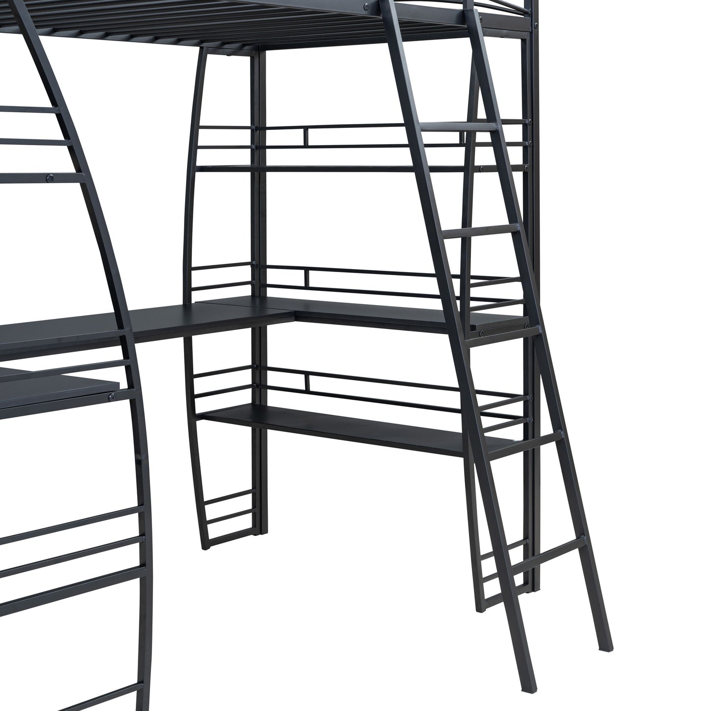Loft Bed With 4 Layers Of Shelves And L-Shaped Desk, Stylish Metal Frame Bed With A Set Of Sockets, USB Ports And And Wireless Charging - The Sleep Loft - Online Mattress Showroom NYC