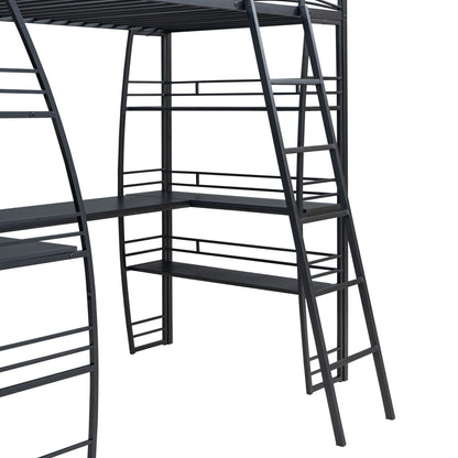Loft Bed With 4 Layers Of Shelves And L-Shaped Desk, Stylish Metal Frame Bed With A Set Of Sockets, USB Ports And And Wireless Charging - The Sleep Loft - Online Mattress Showroom NYC
