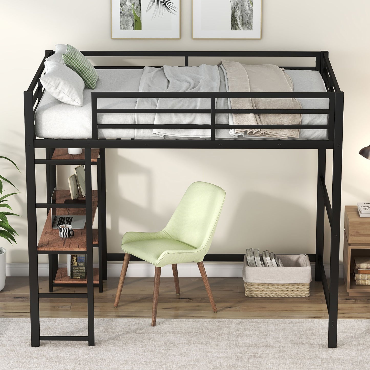 Loft Bed With Built In Desk And Storage Shelves, Full Size - Black - The Sleep Loft - Online Mattress Showroom NYC