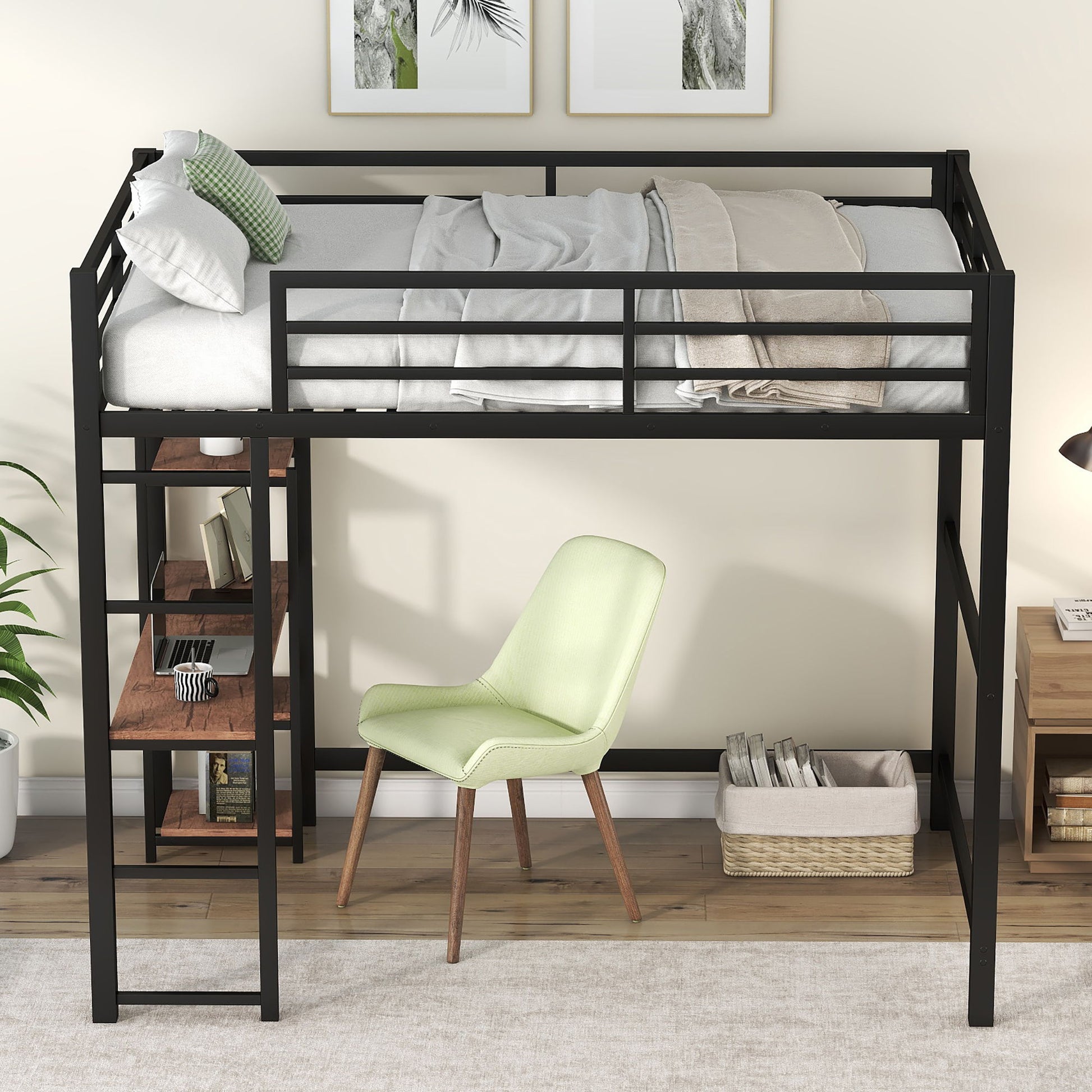 Loft Bed With Built In Desk And Storage Shelves, Full Size - Black - The Sleep Loft - Online Mattress Showroom NYC